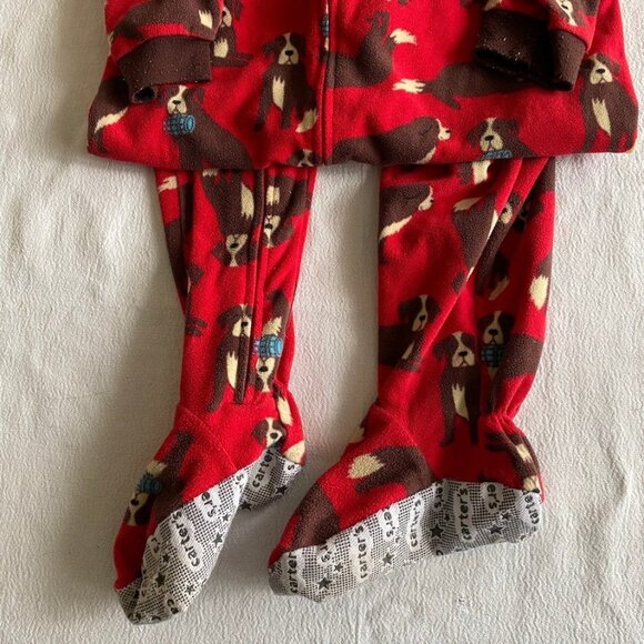 Carter's Red Brown Dog Zip Front pajamas pjs winter Union Suit Size 8 - Picture 4 of 10
